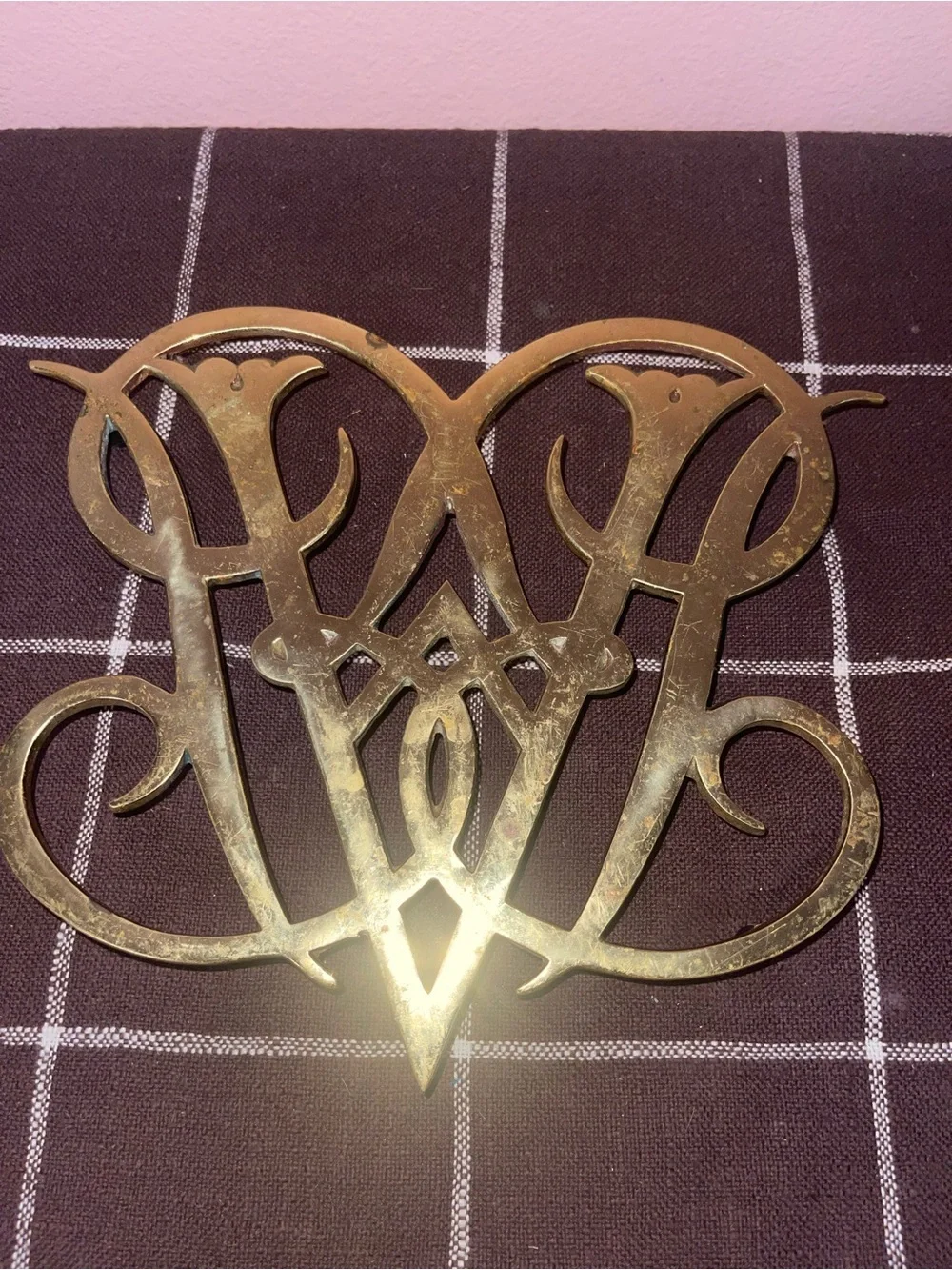Williamsburg VA Metalcrafters Queen Ann Cypher Brass Trivet CW10-10 Vintage